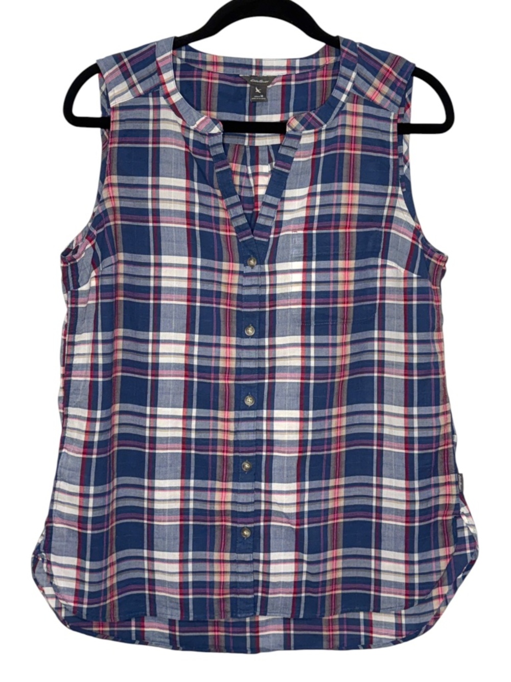 Sz M Eddie Bauer Lightweight Button Down Sleeveless Cotton Stretch Top